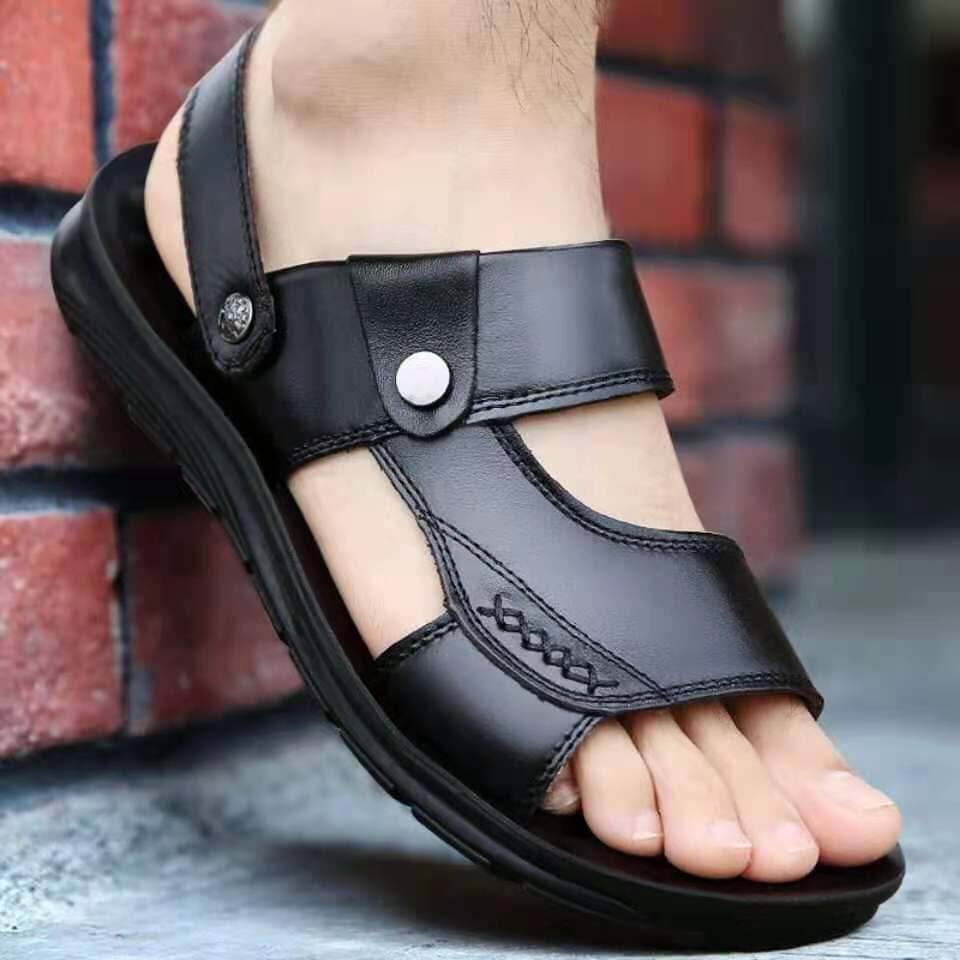 Sandale Orthopédique en Cuir Véritable Calçados (Sandália Masculina 2) Mascato Shop Noir 38