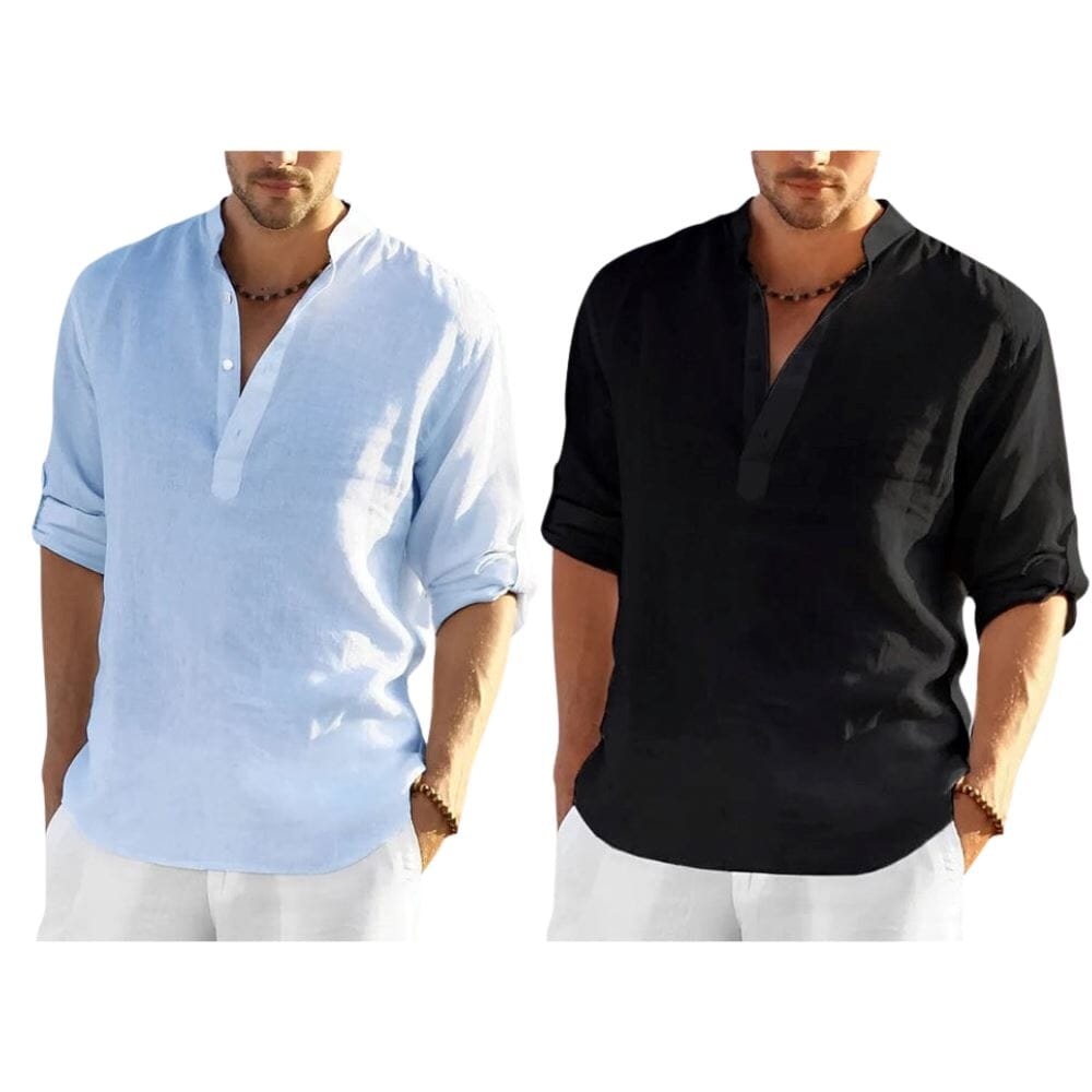 Chemise Homme Style Bataan Panama [ACHETEZ 1, RECEVEZ 2] Roupas (Camisa Masculina 2) Mascato Shop P Noir/Bleu 