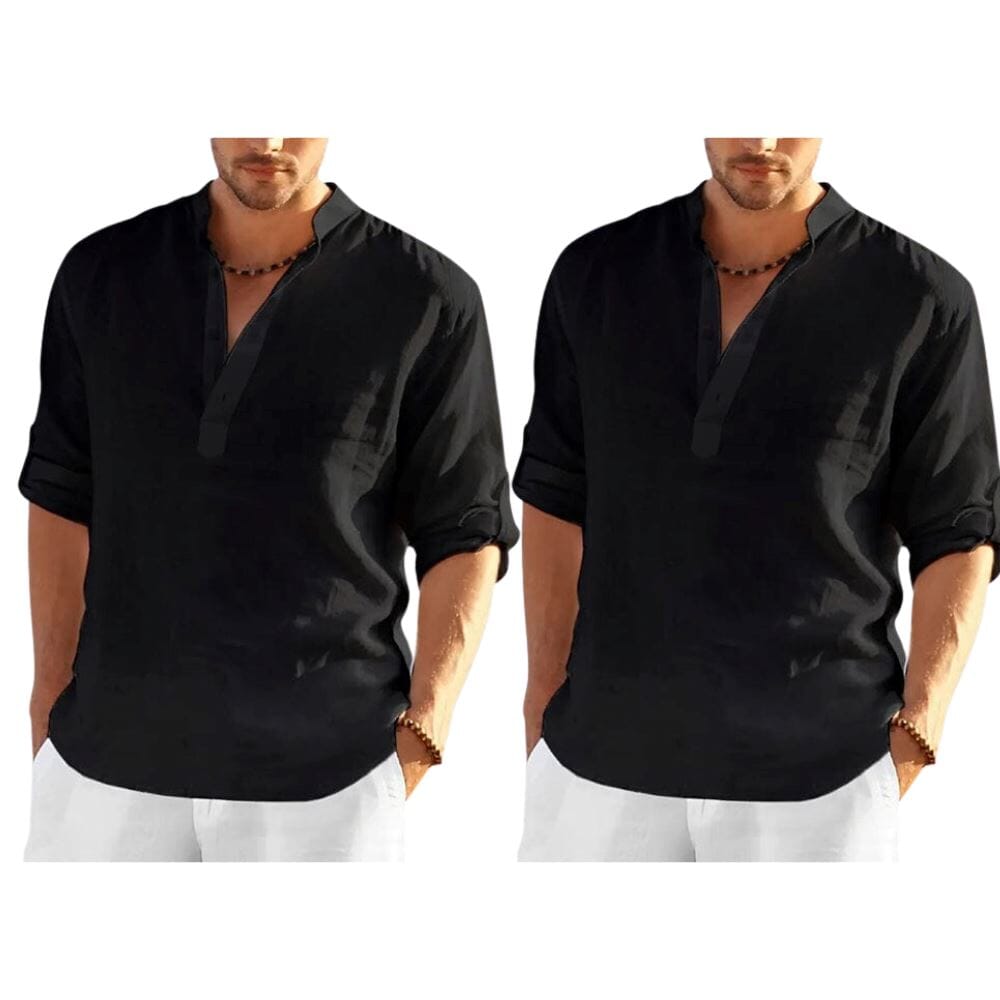 Chemise Homme Style Bataan Panama [ACHETEZ 1, RECEVEZ 2] Roupas (Camisa Masculina 2) Mascato Shop P Noir/Noir 