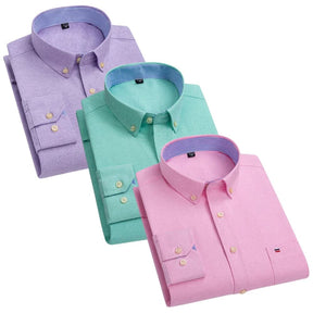 Kit Chemise Oxford Homme à Manches Longues [Payez 1, Recevez 3] MASCULINO - ROUPAS - CAMISA SOCIAL 2 Mascato Shop Lilas/Bleu d’Eau/Rose P 